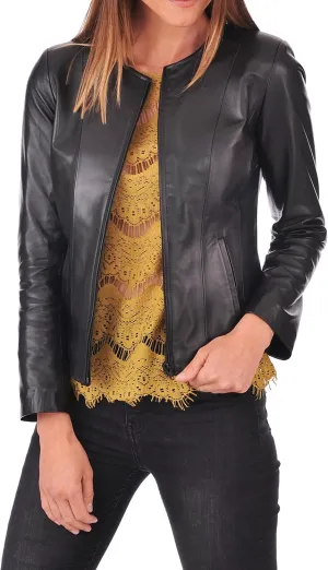 D DOLLY LAMB Women's Lambskin Leather Moto Biker Jacket, Winter Wear Round Neck Collar Jacket for Bike Riding & Casual Wear