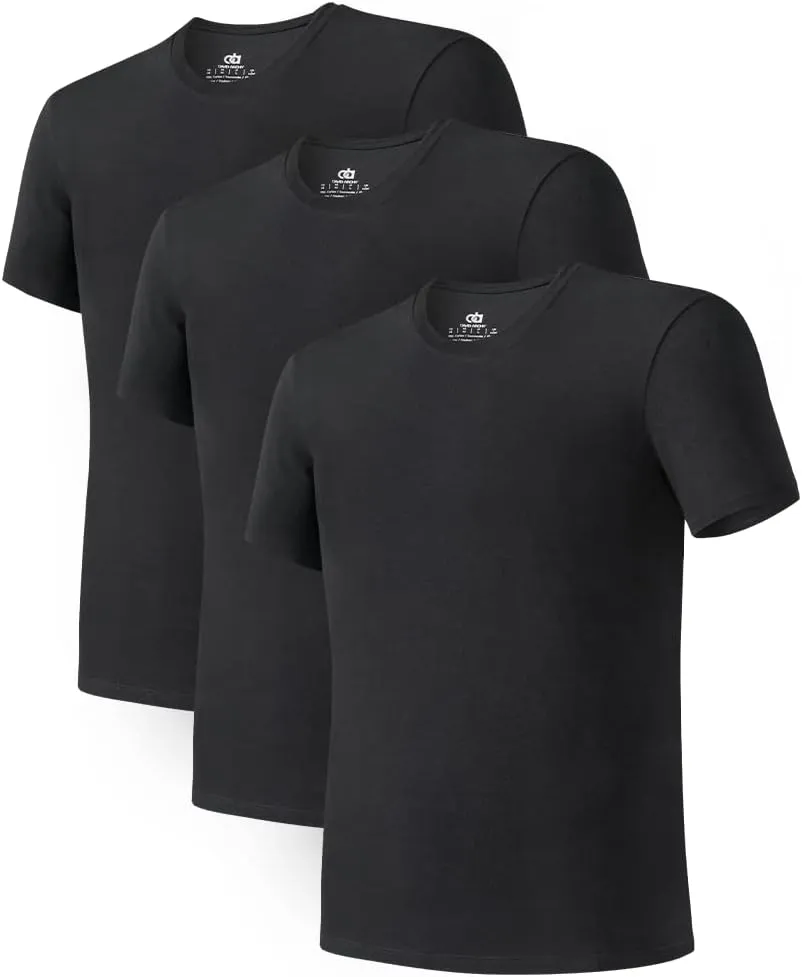 DAVID ARCHY Men's Undershirts Combed Cotton T-Shirt Soft Moisture-Wicking Undershirt Crew Neck or V Neck Tees 3 Pack