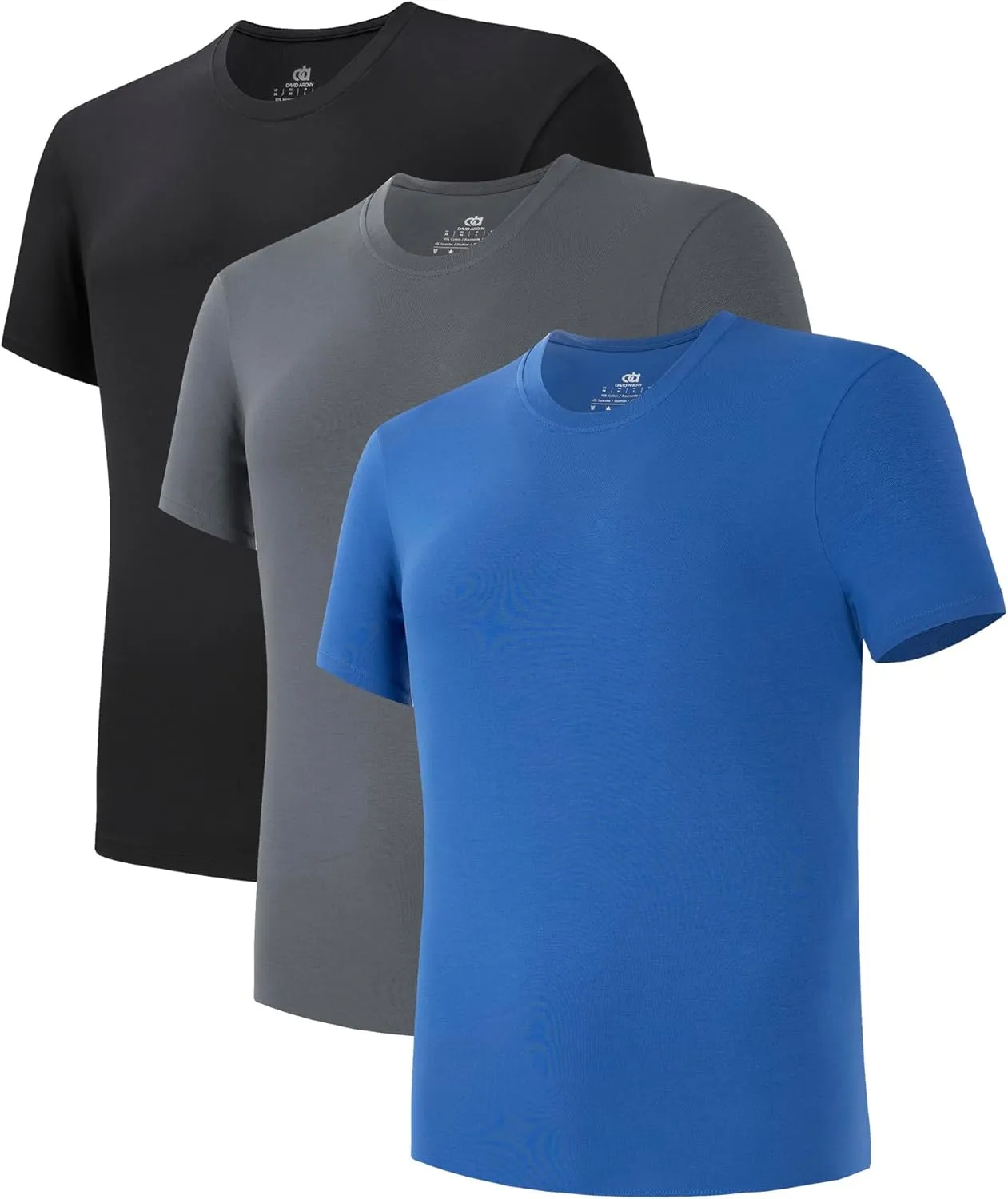 DAVID ARCHY Men's Undershirts Combed Cotton T-Shirt Soft Moisture-Wicking Undershirt Crew Neck or V Neck Tees 3 Pack
