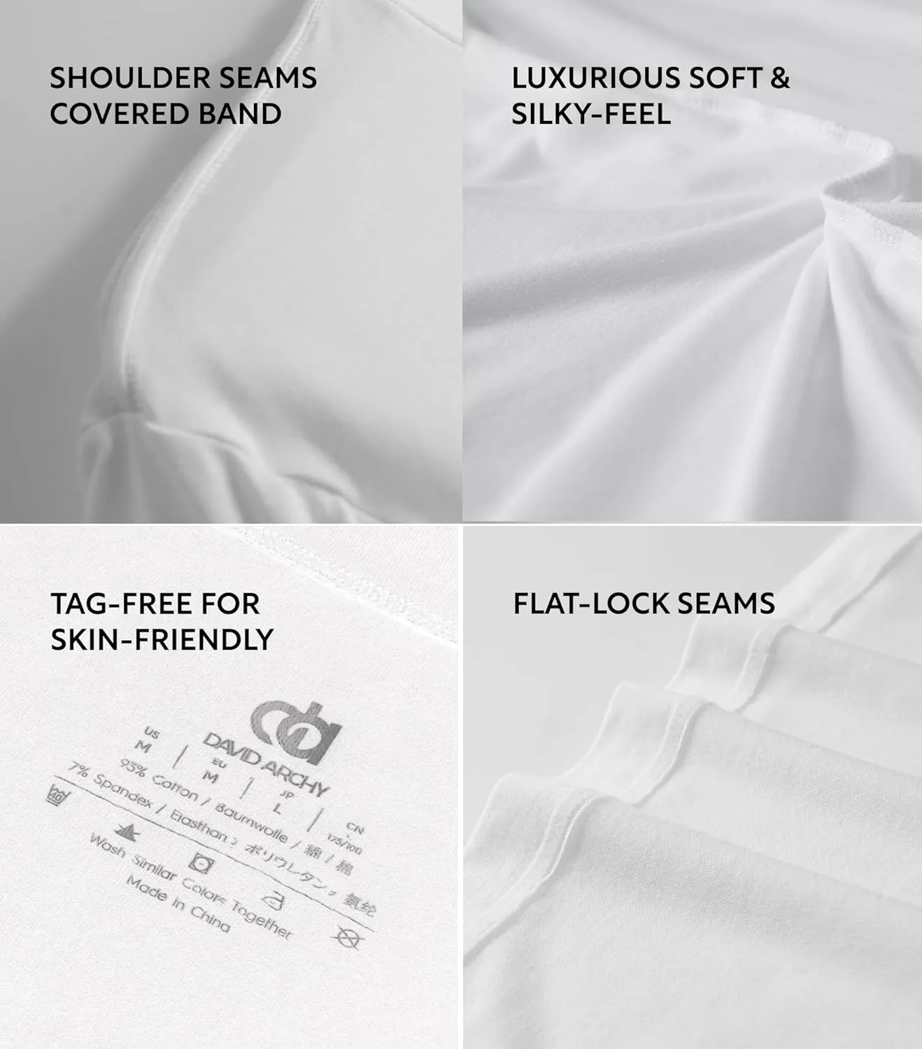 DAVID ARCHY Men's Undershirts Combed Cotton T-Shirt Soft Moisture-Wicking Undershirt Crew Neck or V Neck Tees 3 Pack