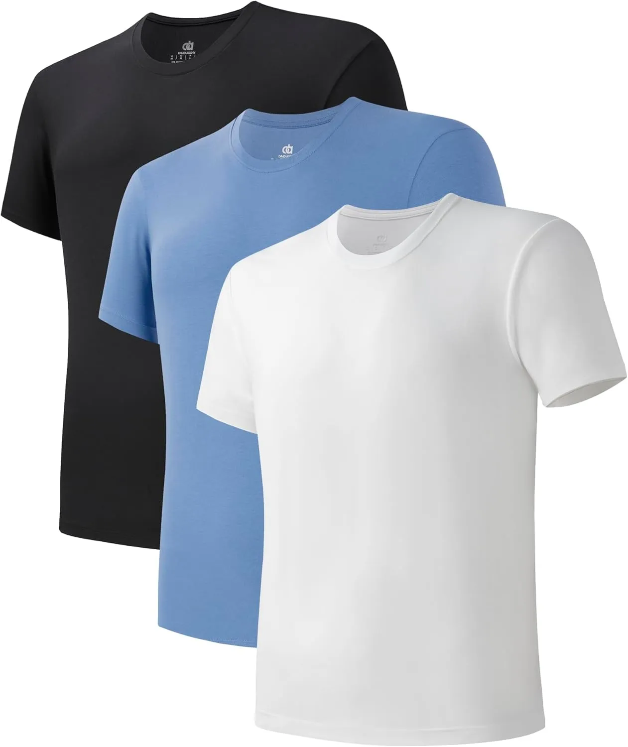 DAVID ARCHY Men's Undershirts Combed Cotton T-Shirt Soft Moisture-Wicking Undershirt Crew Neck or V Neck Tees 3 Pack