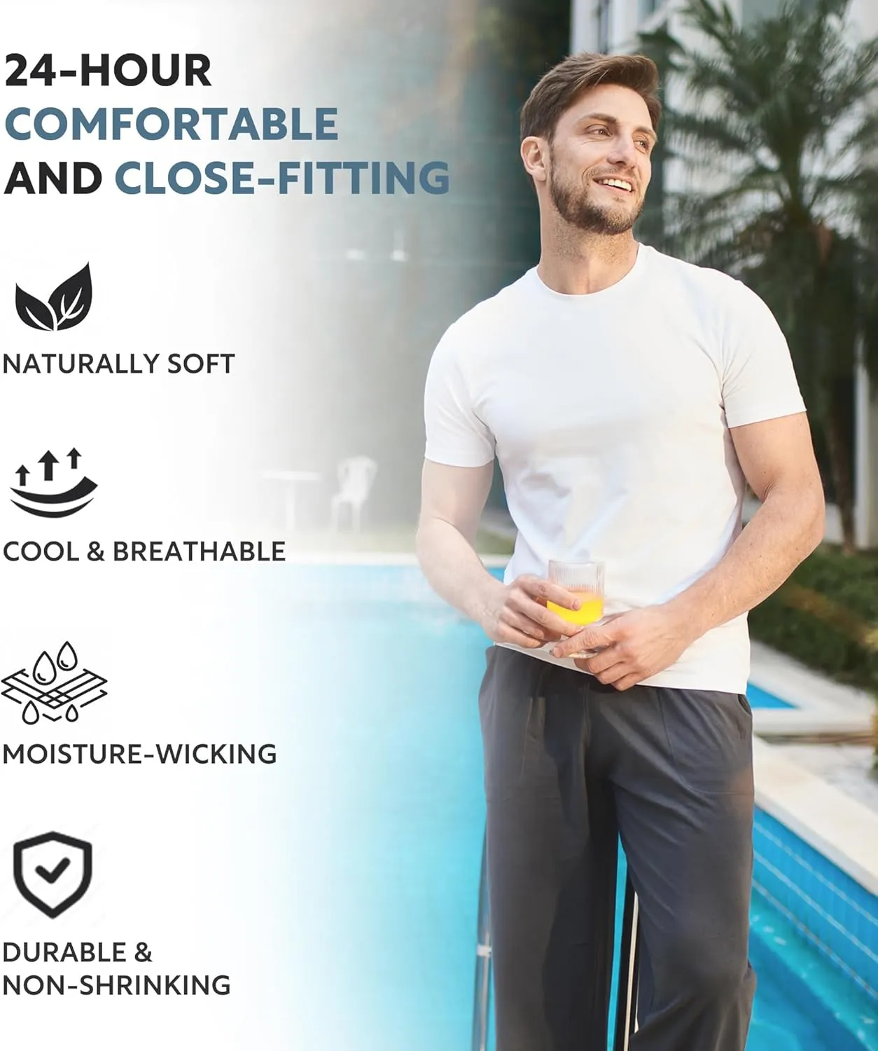 DAVID ARCHY Men's Undershirts Combed Cotton T-Shirt Soft Moisture-Wicking Undershirt Crew Neck or V Neck Tees 3 Pack