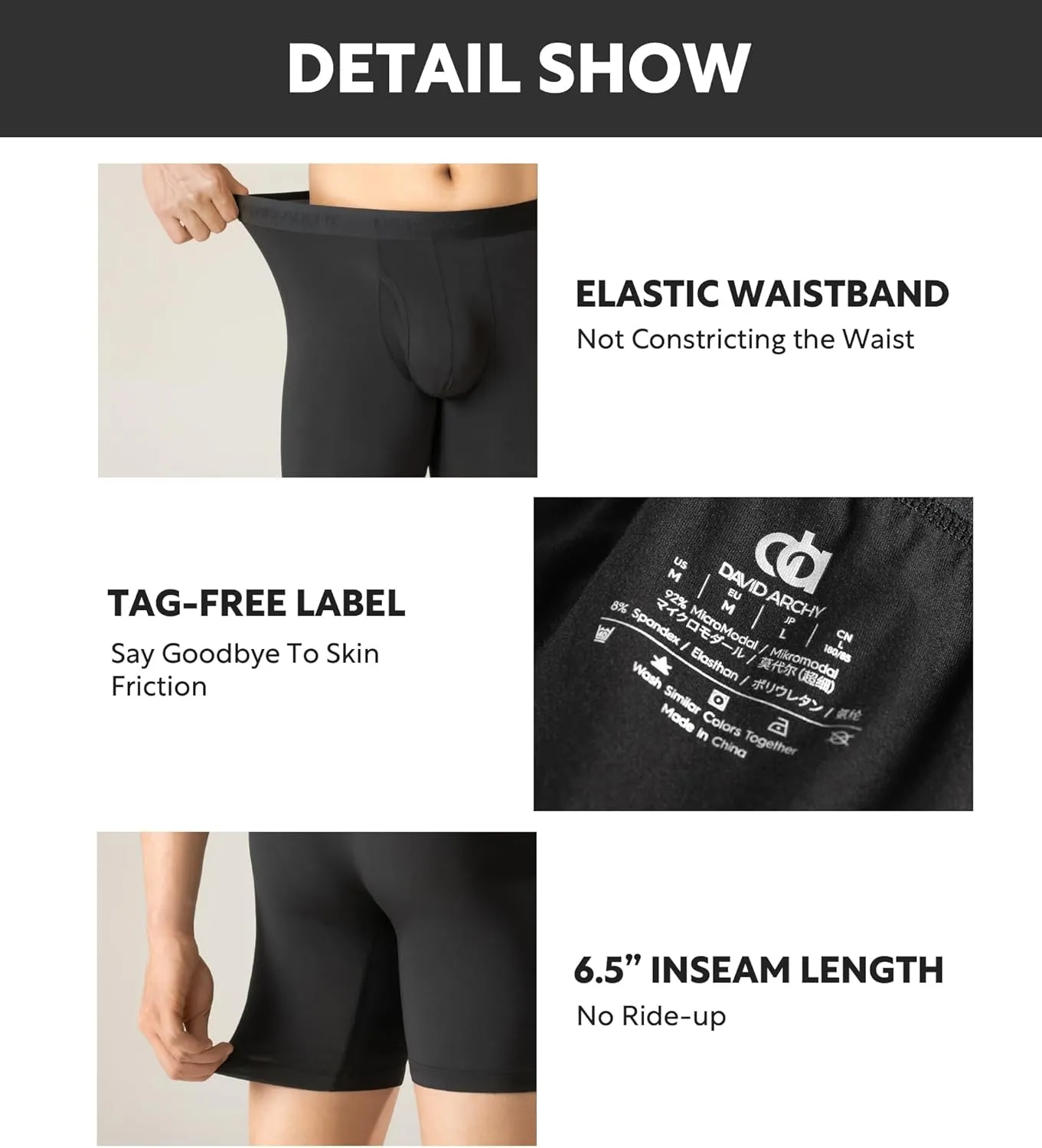 DAVID ARCHY Mens Underwear Ultra Soft Micro Modal Support Pouch Trunks Moisture Wicking Boxer Briefs for Men 3 or 4 Packs