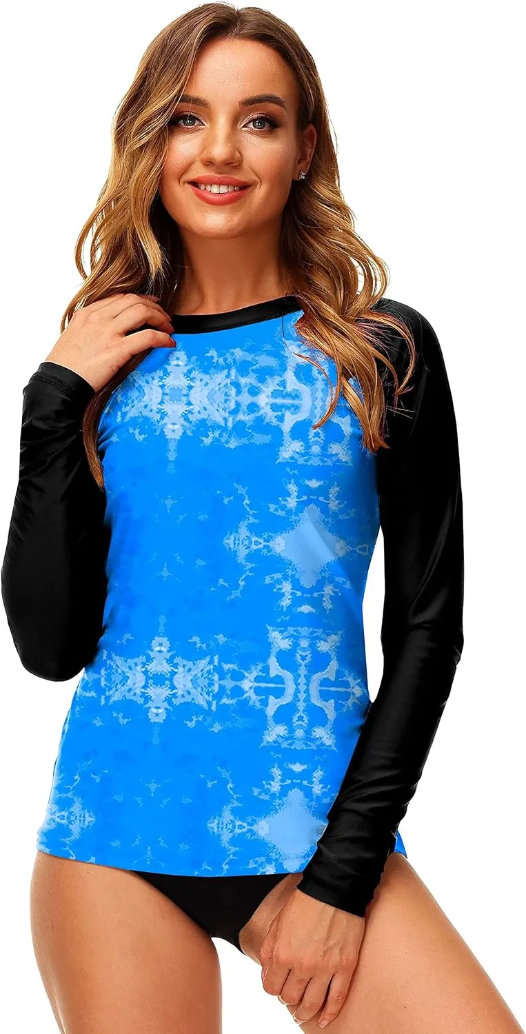 Deerose Women UPF 50  Rash Guard Printed Swim Shirts Surf Swimwear Top