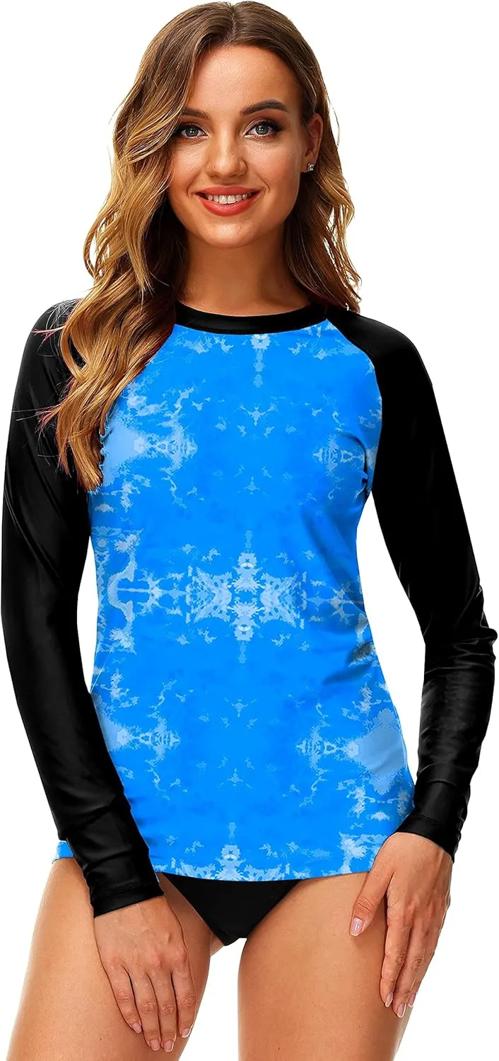 Deerose Women UPF 50  Rash Guard Printed Swim Shirts Surf Swimwear Top