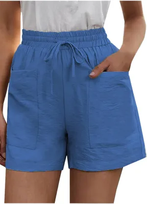 Elastic Waist Casual Comfy Summer Shorts Women's High Waisted Drawstring Shorts Solid Beach Shorts Gym Sweat Shorts