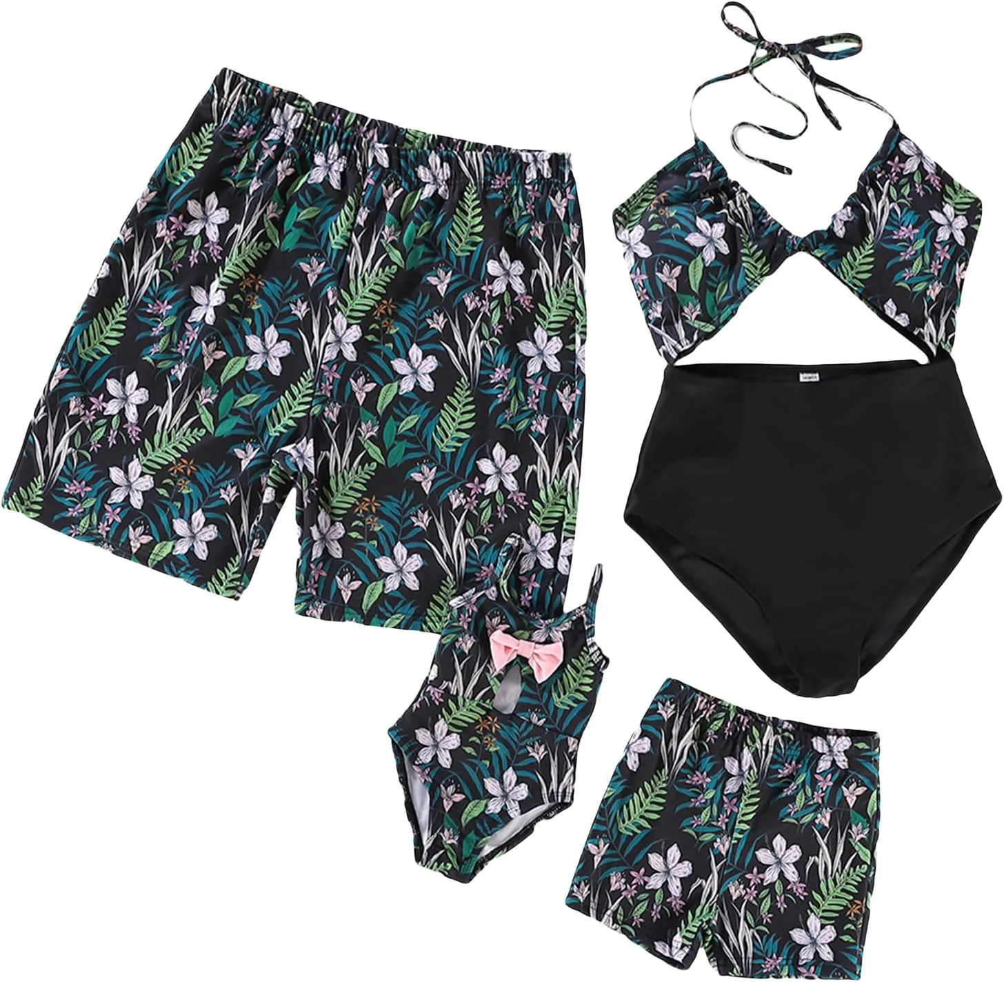 Family Matching Swimsuits Mommy and Me Swimwear Ruffled Printed Bathing Suits and Swim Trunks Sets Girl Beachwear