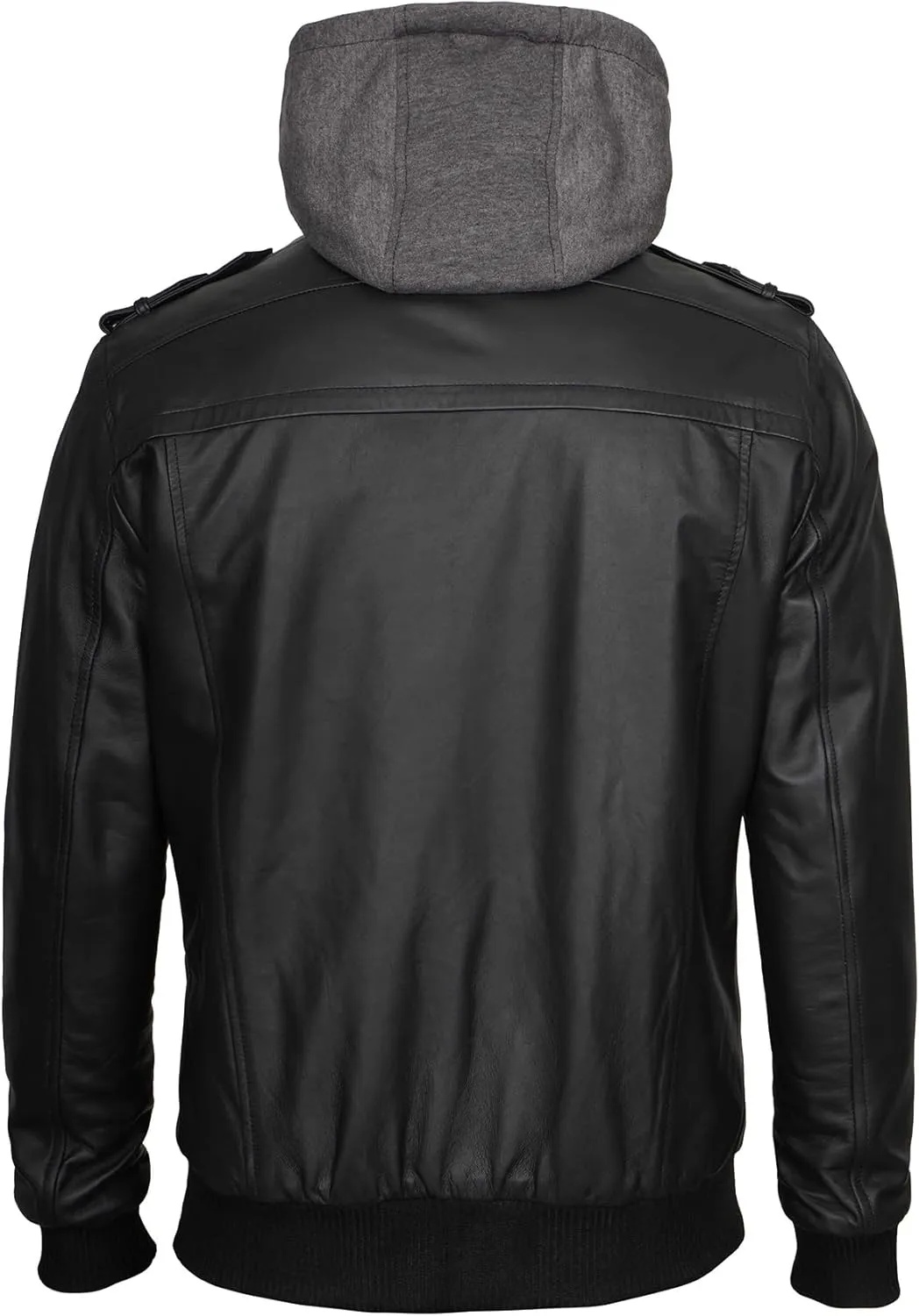 fjackets Real Leather Bomber Jacket - Motorcycle Casual Stand Collar Jackets with Removable Hood