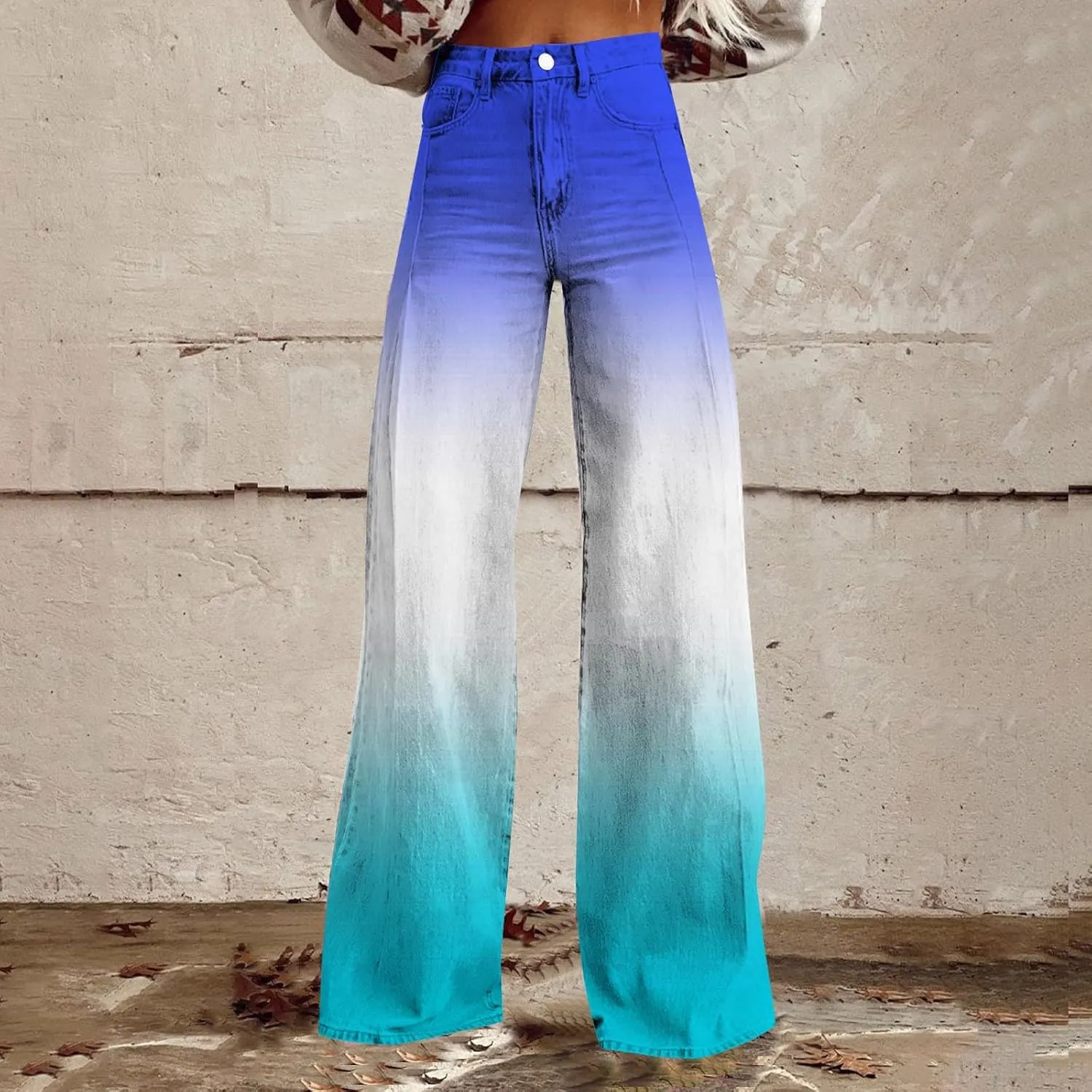 Flare Jeans for Women Wide Leg Jeans Woman Vintage Floral Print High Waisted Straight Stretch Pants with Pockets