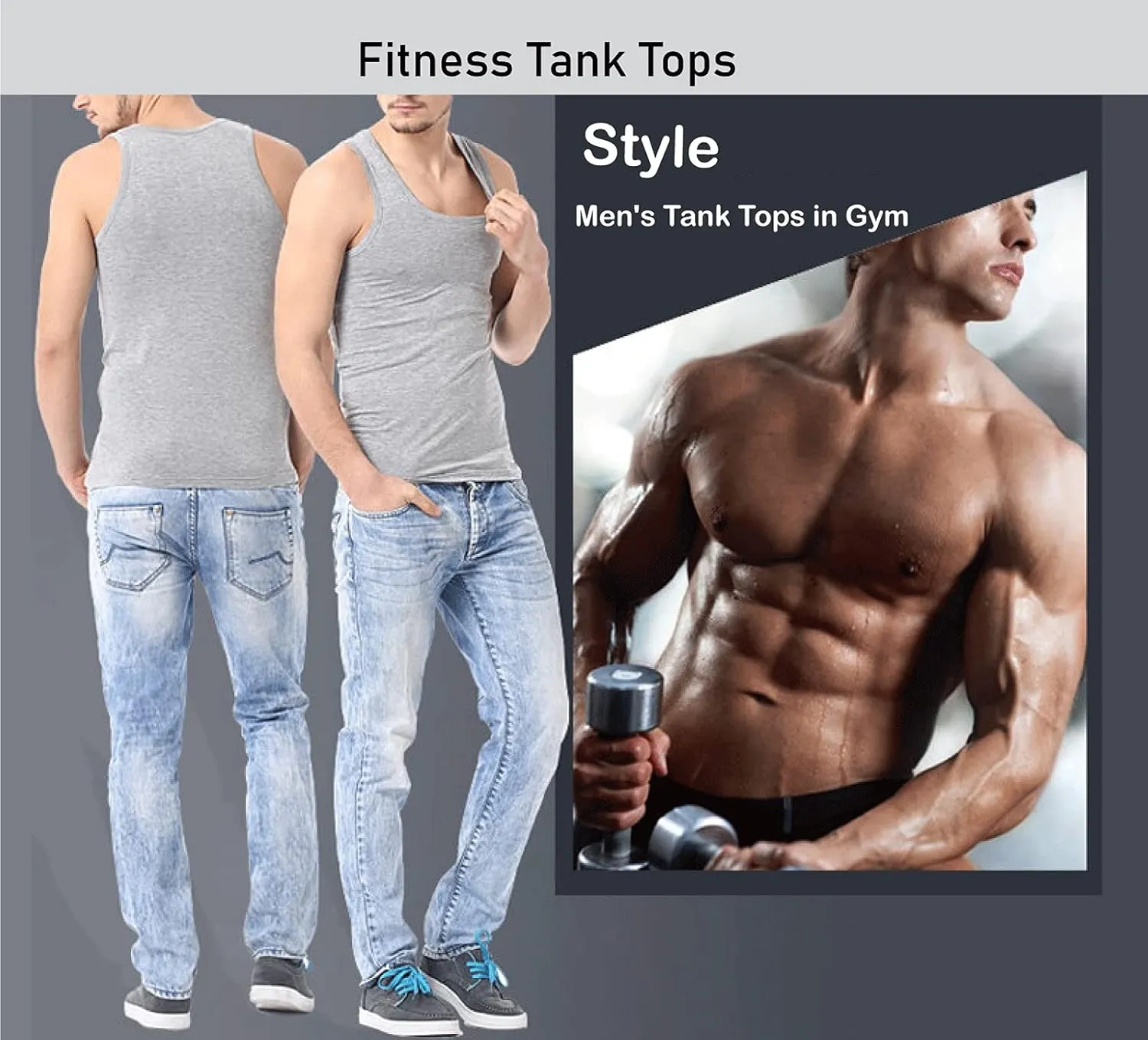 FORBEMK Men's Undershirts Crew Neck Cotton ComfortSoft Sleeveless Ribbed Tank Top Undershirts 3 Pack