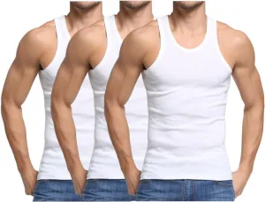 FORBEMK Men's Undershirts Crew Neck Cotton ComfortSoft Sleeveless Ribbed Tank Top Undershirts 3 Pack
