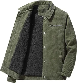 Generic Mens Winter Corduroy Jacket Fleece Lined Thicken Coat Sherpa Shearling Jacket Trucker Jacket Beige Large
