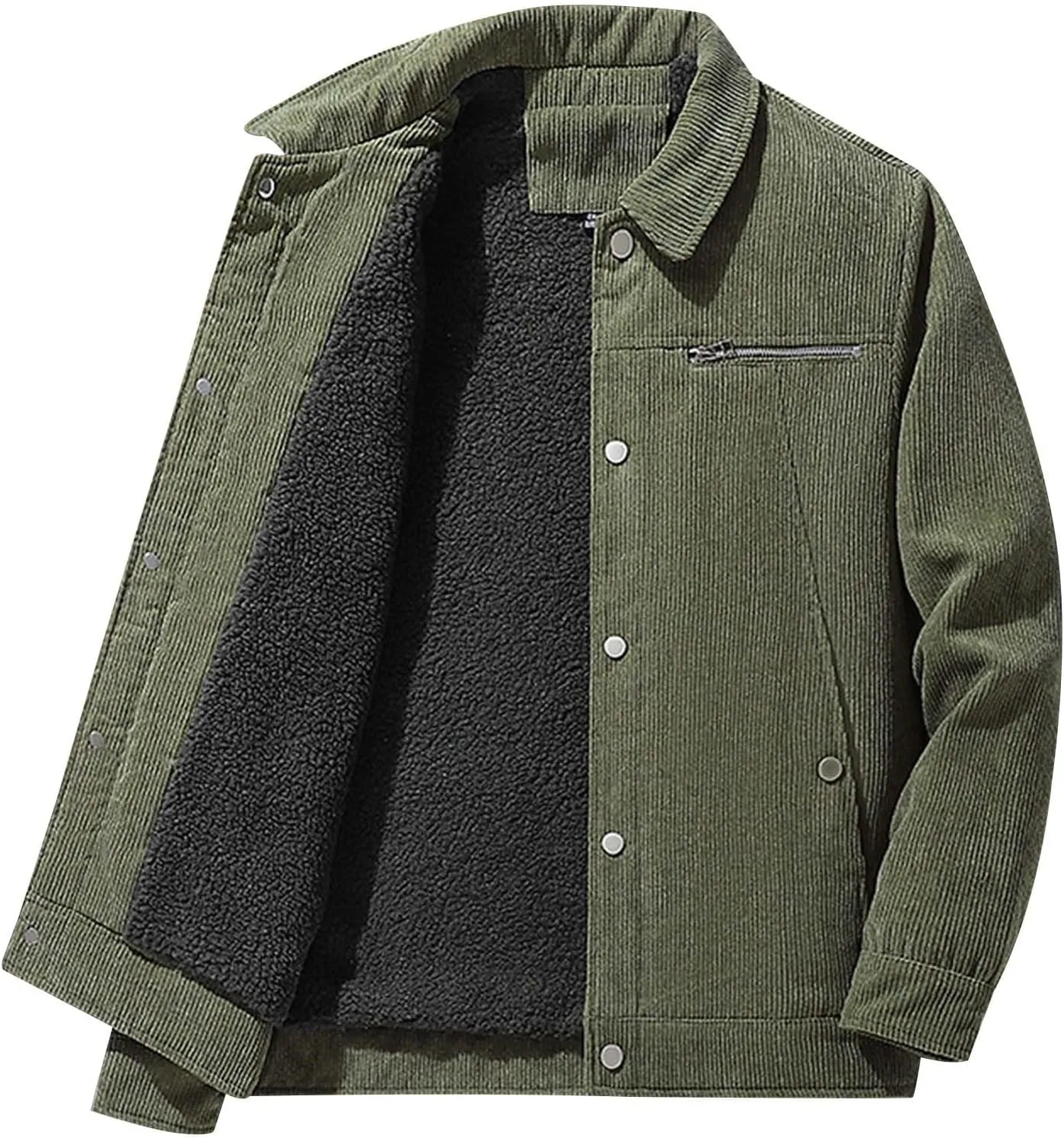 Generic Mens Winter Corduroy Jacket Fleece Lined Thicken Coat Sherpa Shearling Jacket Trucker Jacket Beige Large