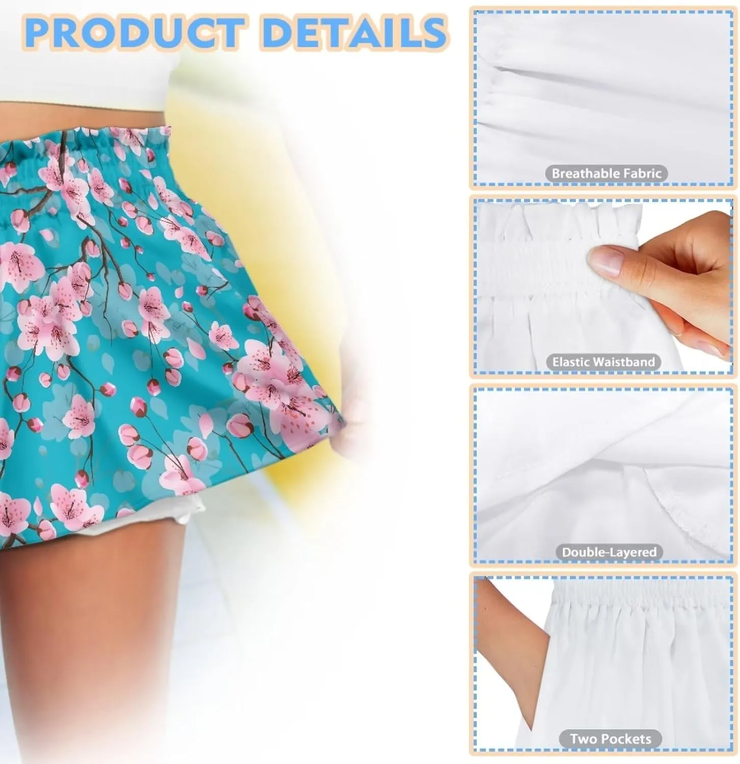 Girls Athletic Shorts Size 1-16 Kids High Waist Butterfly Shorts for Girls Flowy Shorts Summer Butterfly Shorts