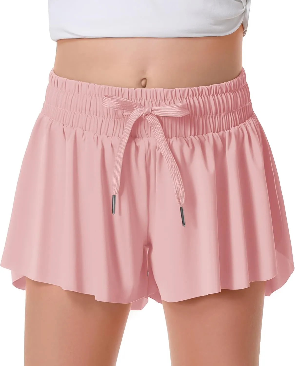 Girls Flowy Shorts Butterfly Shorts for Kids with Pocket 2-in-1 Athletic Shorts Running Shorts for Girls