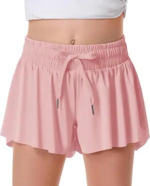 Girls Flowy Shorts Butterfly Shorts for Kids with Pocket 2-in-1 Athletic Shorts Running Shorts for Girls