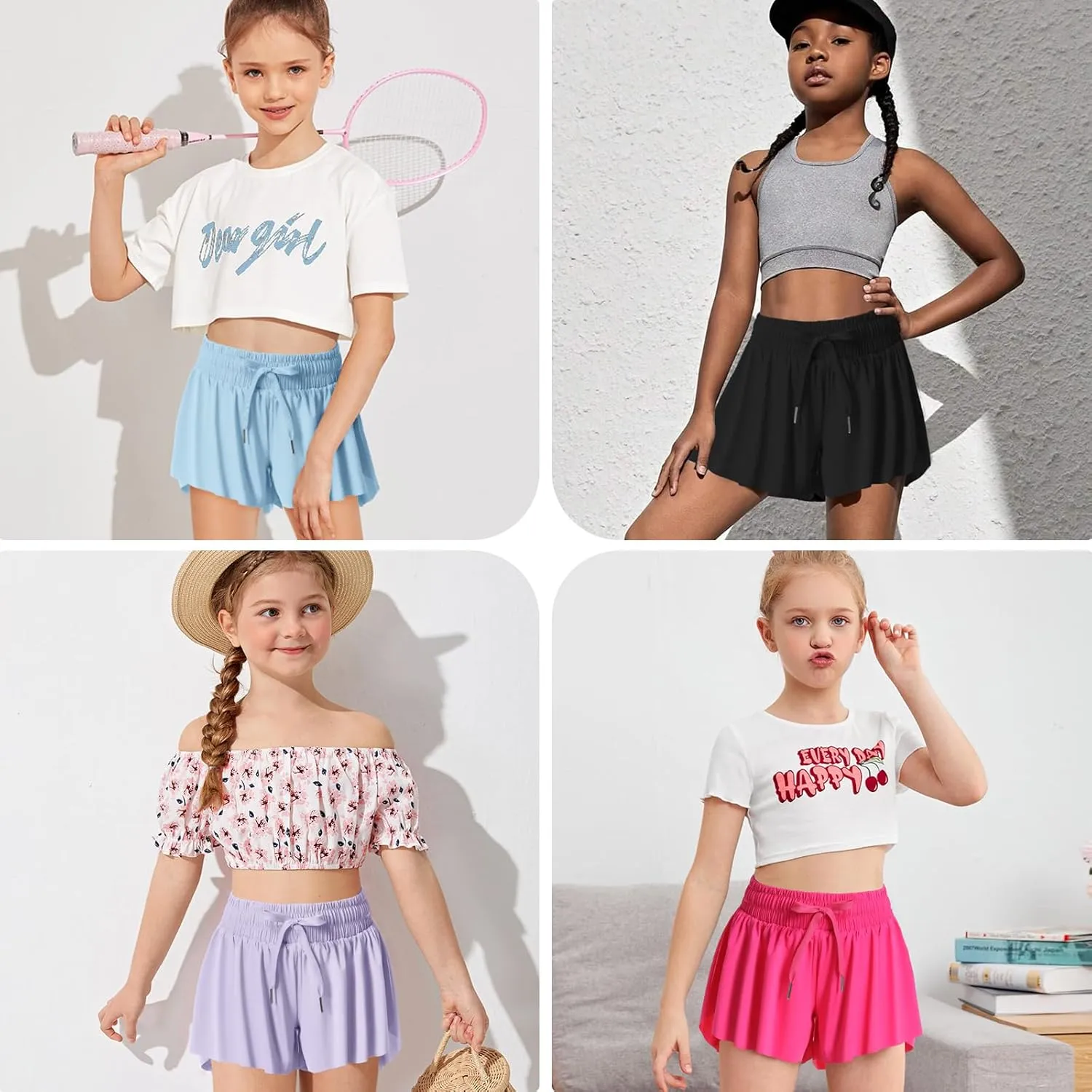 Girls Flowy Shorts Butterfly Shorts for Kids with Pocket 2-in-1 Athletic Shorts Running Shorts for Girls
