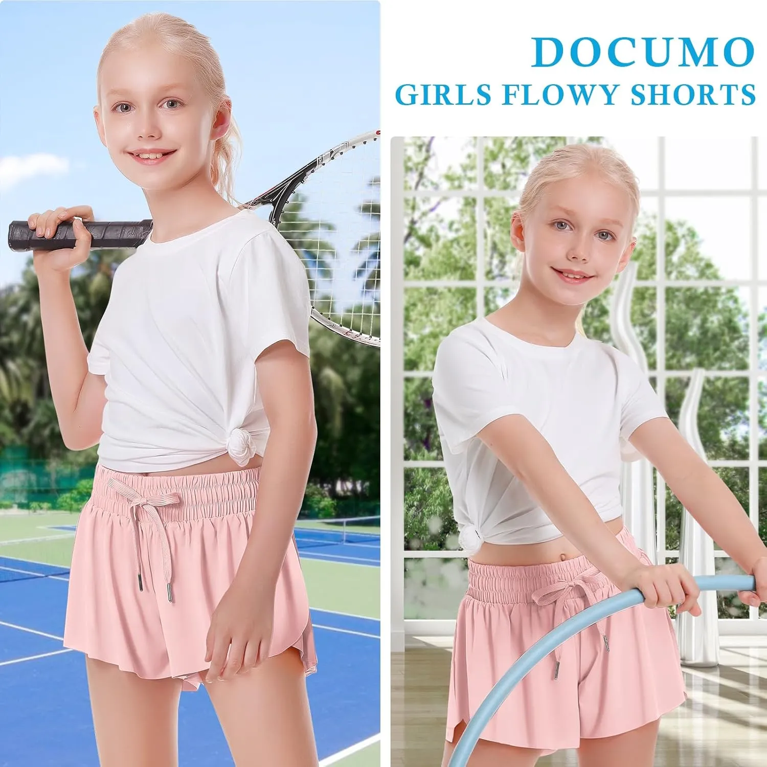 Girls Flowy Shorts Butterfly Shorts for Kids with Pocket 2-in-1 Athletic Shorts Running Shorts for Girls