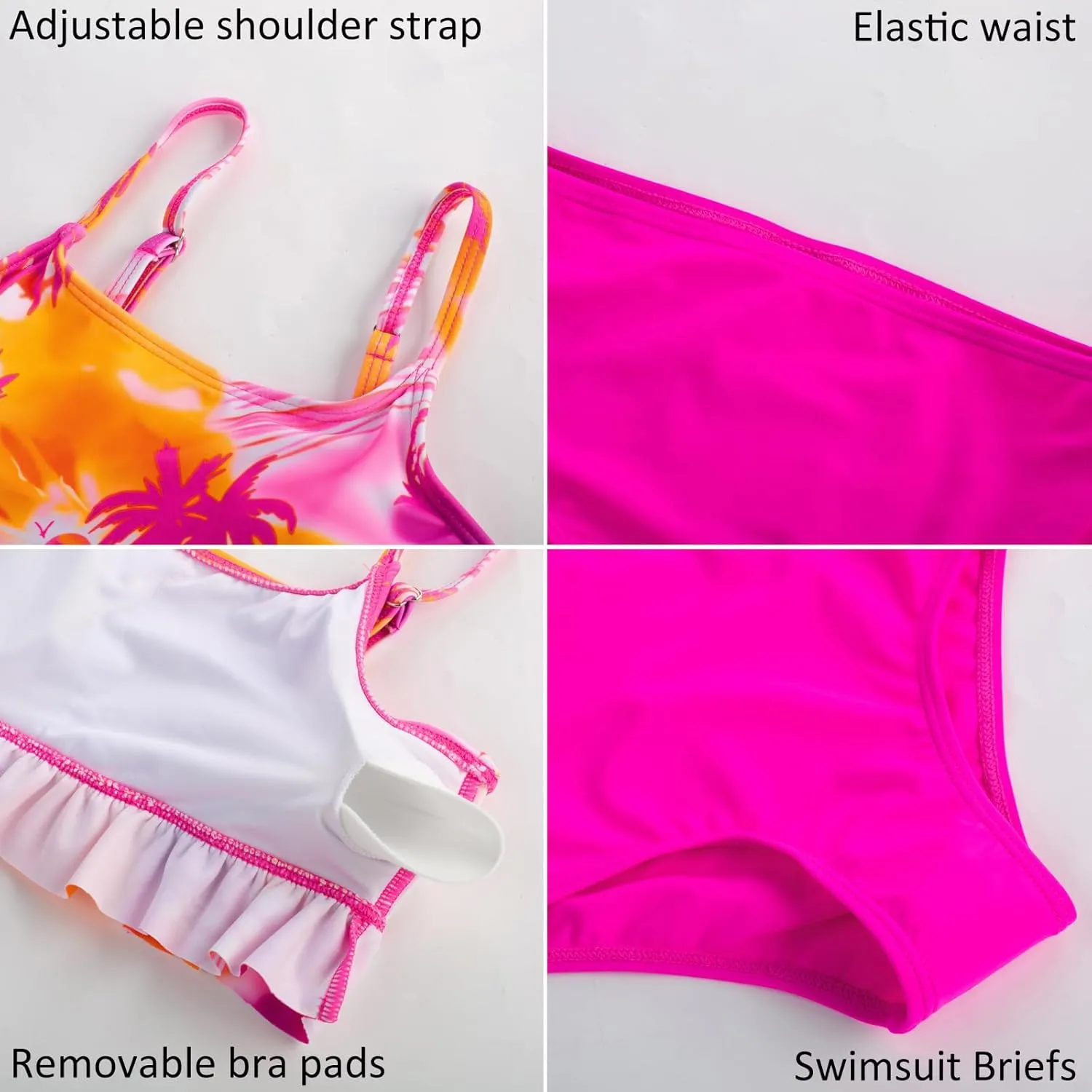 GRACE KARIN Girls Bikini Swimsuits 3 Piece Set Bathing Suit with Cover Up Pants Quick Dry Swimwear 5-12Y