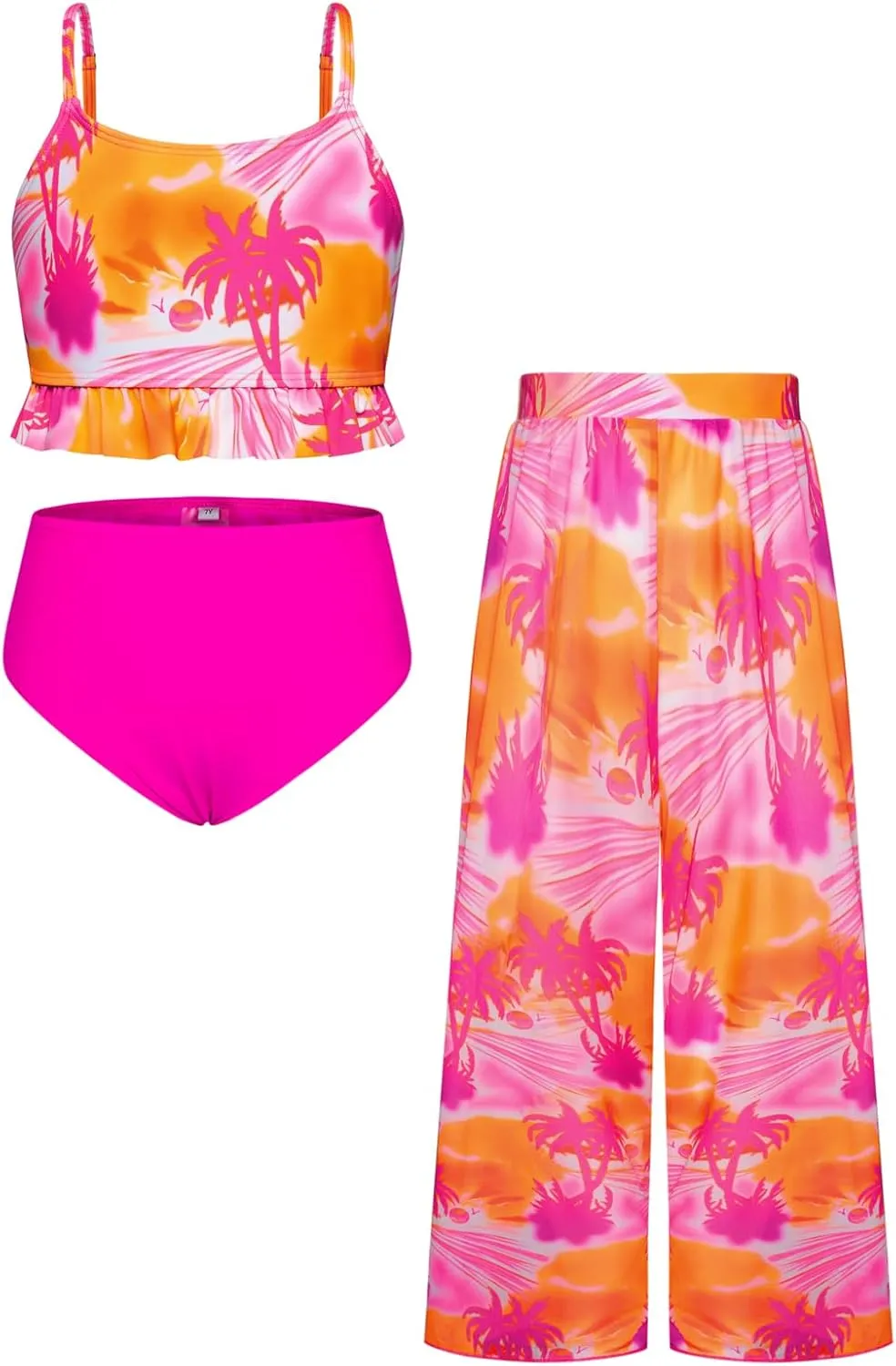 GRACE KARIN Girls Bikini Swimsuits 3 Piece Set Bathing Suit with Cover Up Pants Quick Dry Swimwear 5-12Y