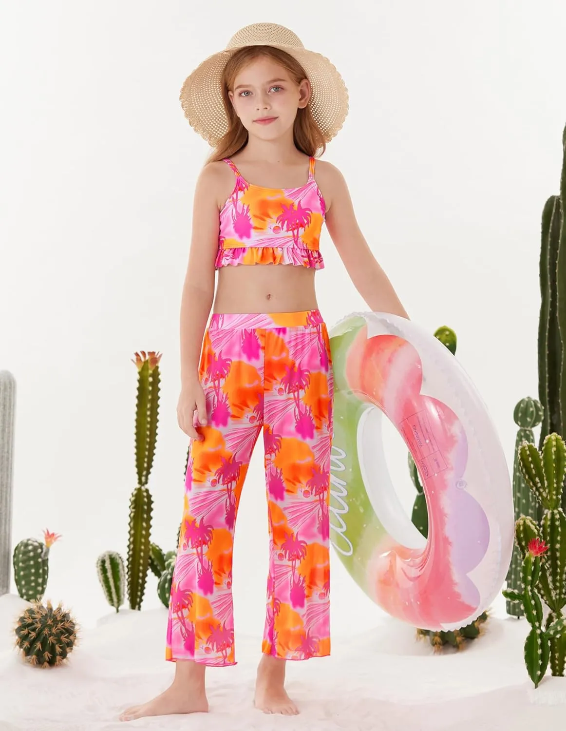 GRACE KARIN Girls Bikini Swimsuits 3 Piece Set Bathing Suit with Cover Up Pants Quick Dry Swimwear 5-12Y