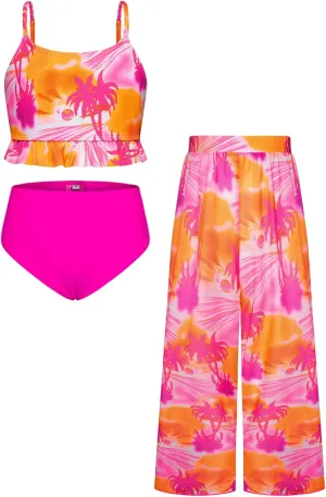 GRACE KARIN Girls Bikini Swimsuits 3 Piece Set Bathing Suit with Cover Up Pants Quick Dry Swimwear 5-12Y