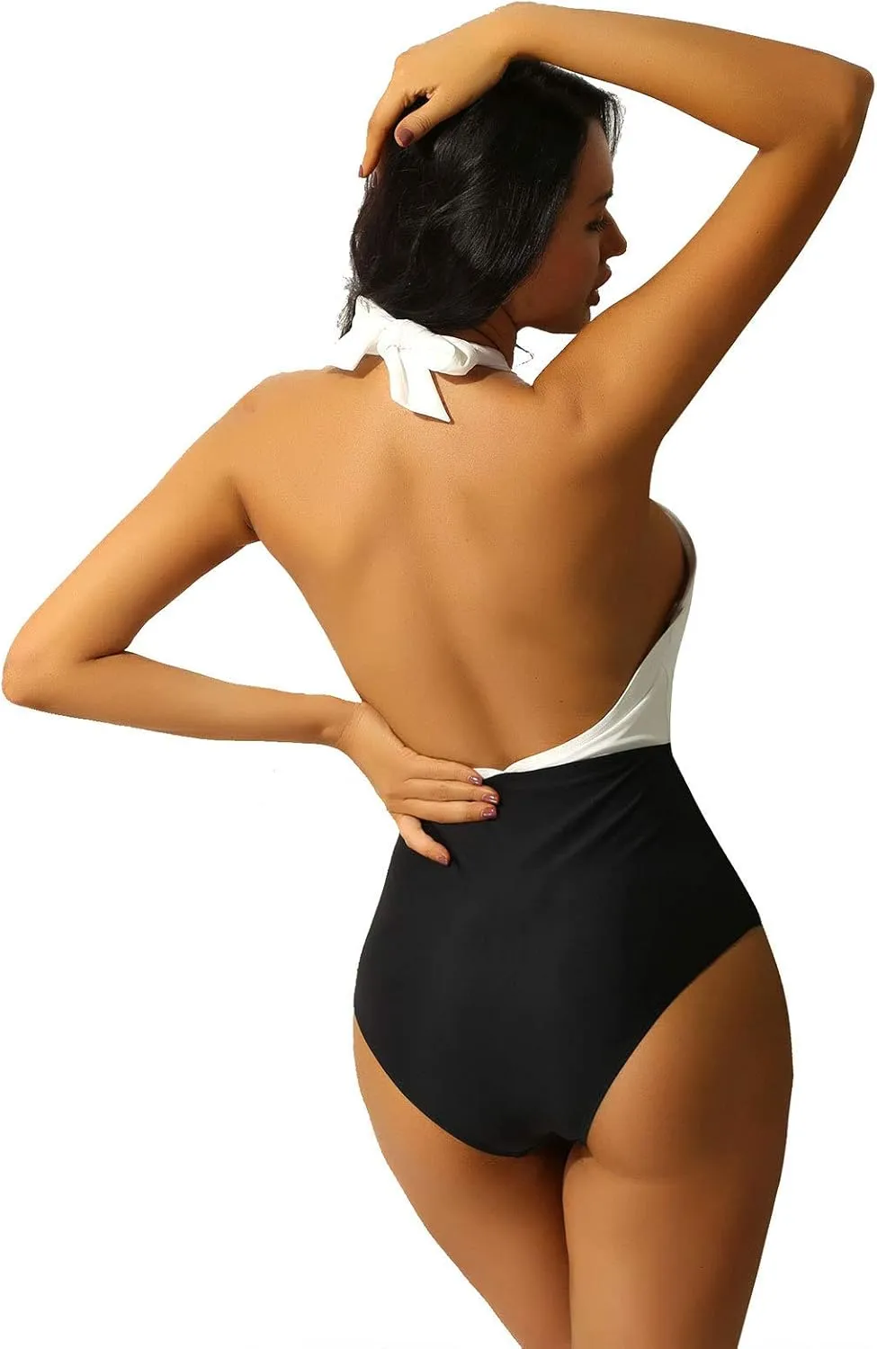 Hansber Women Halter Neck One Piece Bikini Beachwear Backless Tummy Control Briefs Swimsuit