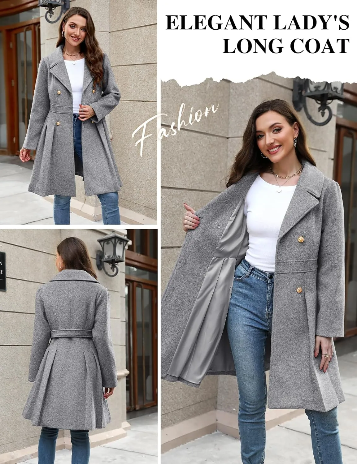HEEKPEK Women’s Wool Blend Trench Coat Slim Double Breasted Notch Lapel Pea Coat Thick A Line Jacket with Pockets(S-XXL)