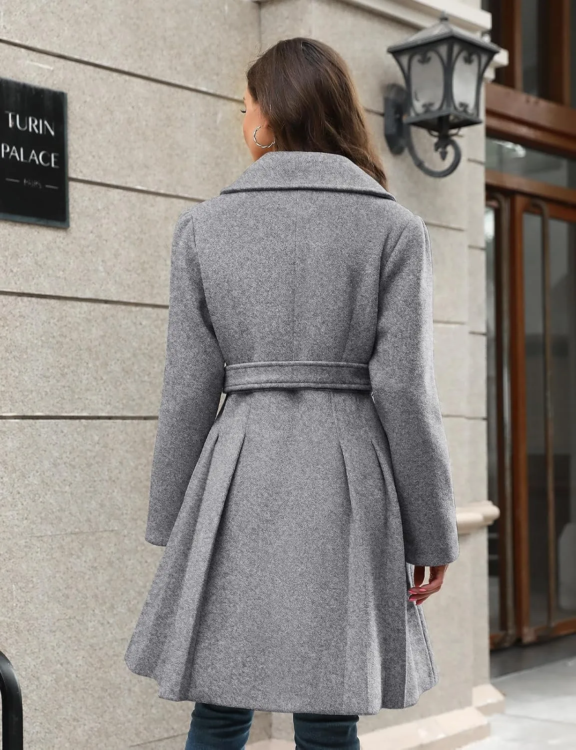 HEEKPEK Women’s Wool Blend Trench Coat Slim Double Breasted Notch Lapel Pea Coat Thick A Line Jacket with Pockets(S-XXL)