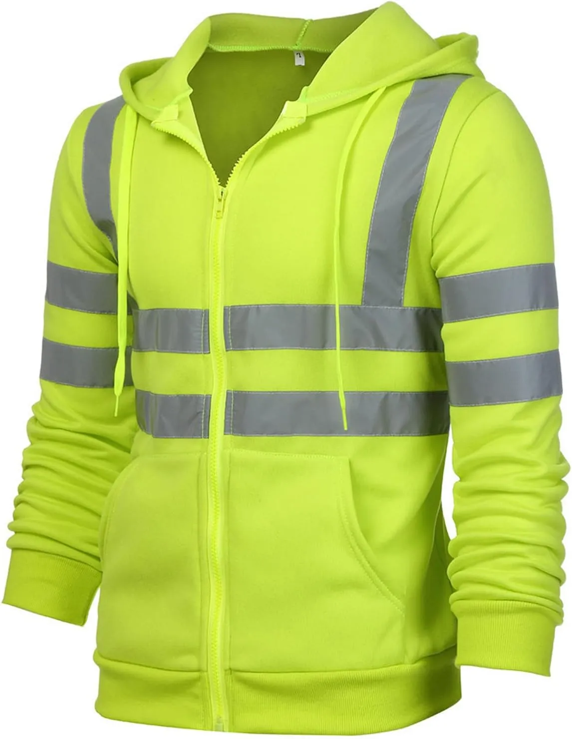 High Visibility Safety Sweatshirt for Men Full Zip Up Hooded Jacket Work Utility Hi-Vis Hoodies Novelty Outwear Top