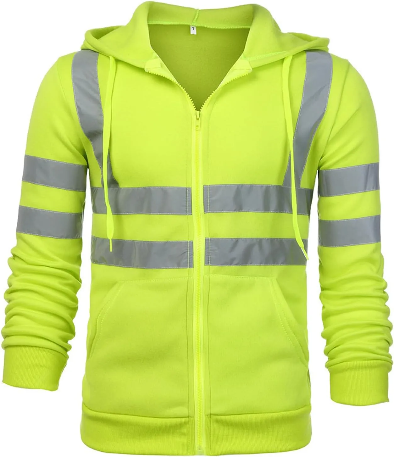 High Visibility Safety Sweatshirt for Men Full Zip Up Hooded Jacket Work Utility Hi-Vis Hoodies Novelty Outwear Top