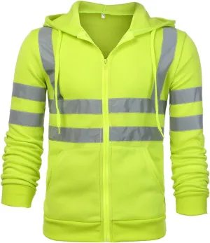 High Visibility Safety Sweatshirt for Men Full Zip Up Hooded Jacket Work Utility Hi-Vis Hoodies Novelty Outwear Top