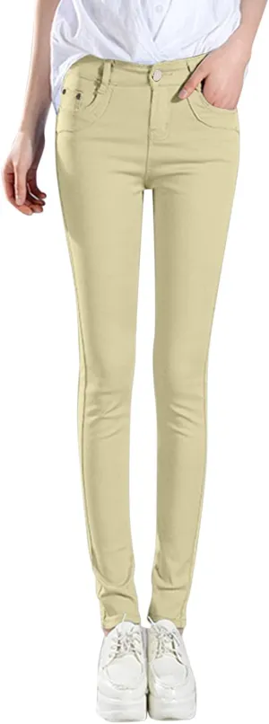 High Waisted-Rise Colored Stretch Skinny Destroyed Ripped Distressed Jeans for Women
