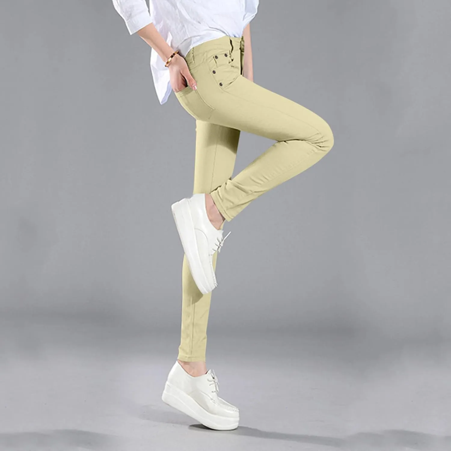 High Waisted-Rise Colored Stretch Skinny Destroyed Ripped Distressed Jeans for Women