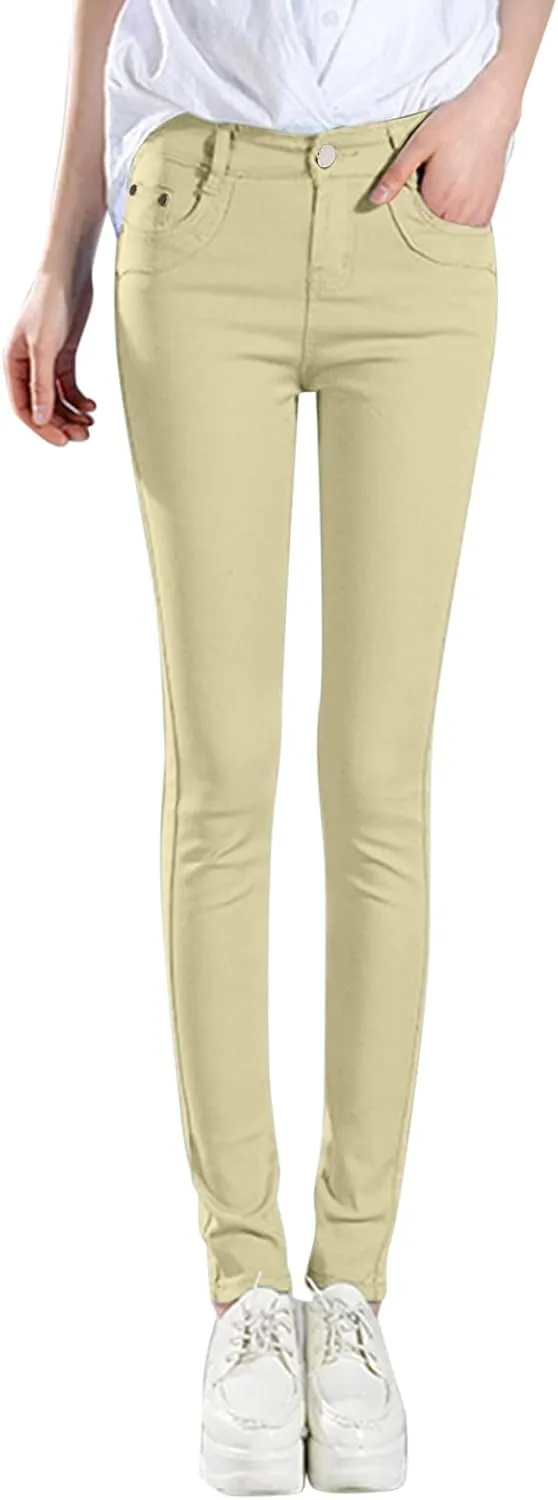 High Waisted-Rise Colored Stretch Skinny Destroyed Ripped Distressed Jeans for Women