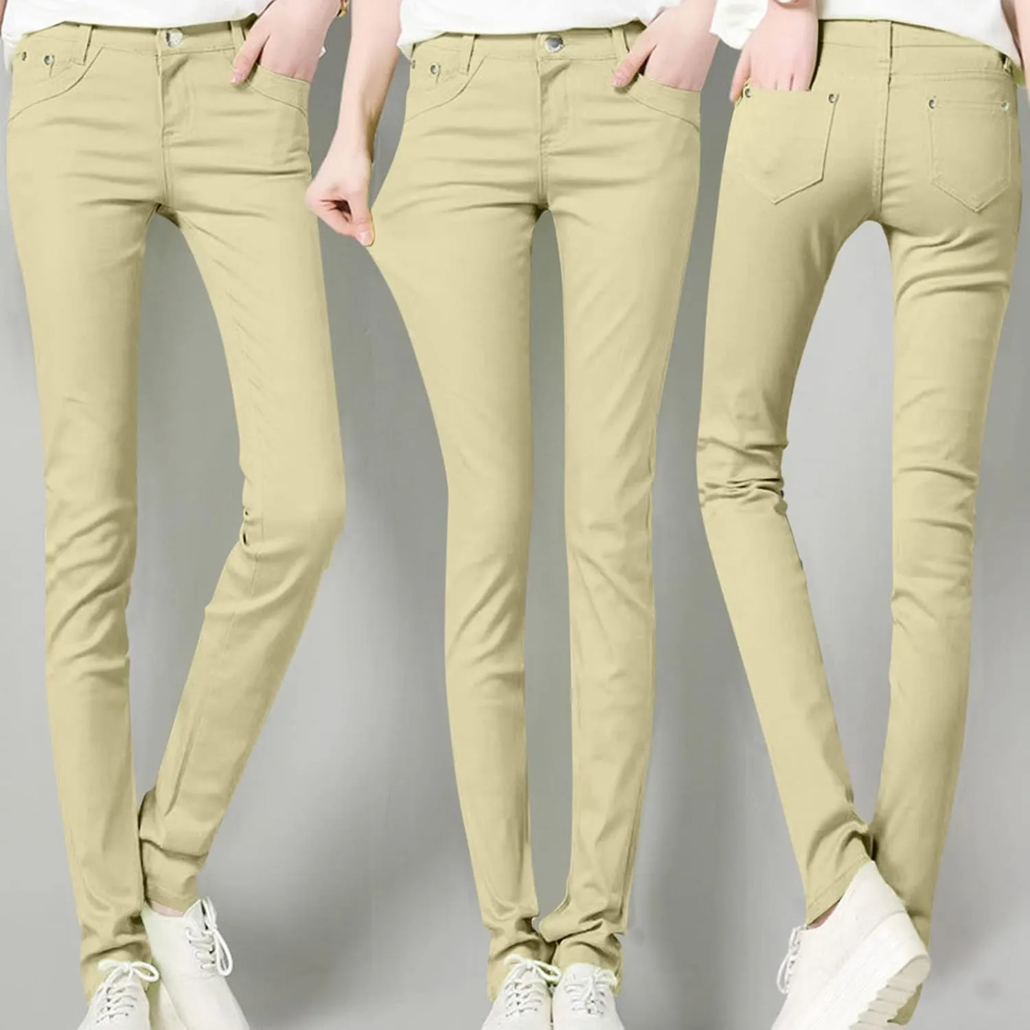 High Waisted-Rise Colored Stretch Skinny Destroyed Ripped Distressed Jeans for Women