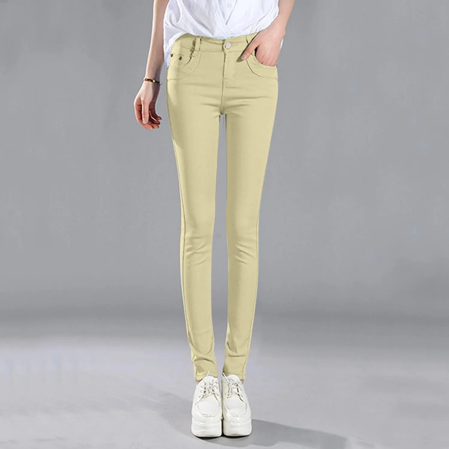 High Waisted-Rise Colored Stretch Skinny Destroyed Ripped Distressed Jeans for Women