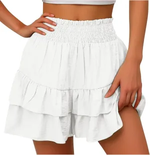 High Waisted Shorts for Women Summer Bermuda Shorts Flowy Casual Ruffle Shorts Trendy Beach Shorts Mini Pleated Skirt