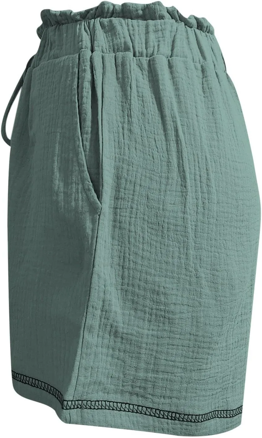 High Waisted Shorts for Women Trendy Summer Ruffle Shorts Drawstring Elastic Waist Flowy Shorts Casual Bermuda Shorts