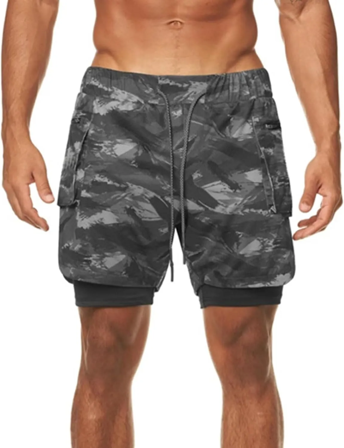 HNVAVQ Men's 2 in 1 Running Shorts Quick Dry Workout Shorts with Pockets Outdoor Training Shorts Gym Shorts