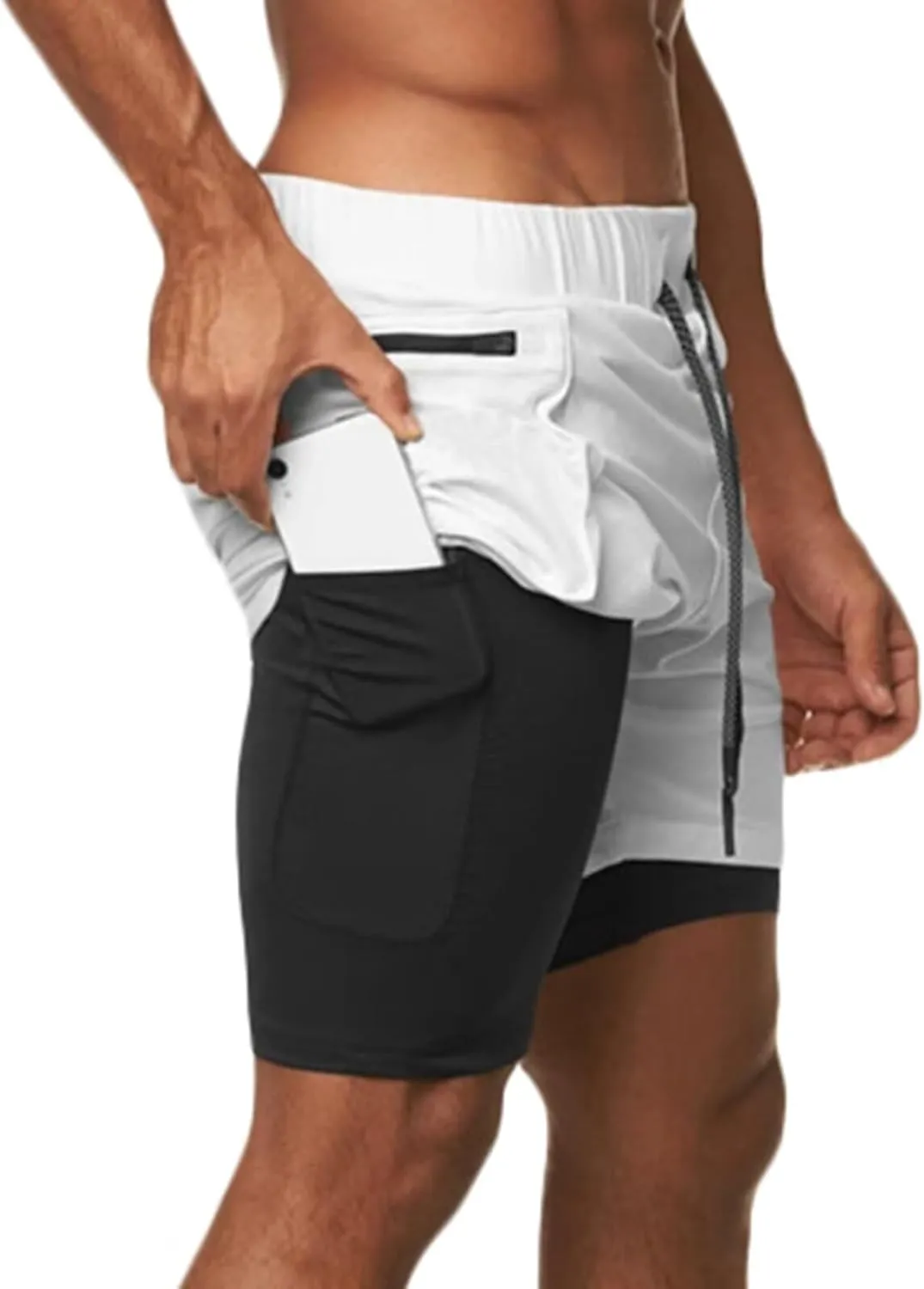 HNVAVQ Men's 2 in 1 Running Shorts Quick Dry Workout Shorts with Pockets Outdoor Training Shorts Gym Shorts