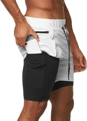 HNVAVQ Men's 2 in 1 Running Shorts Quick Dry Workout Shorts with Pockets Outdoor Training Shorts Gym Shorts