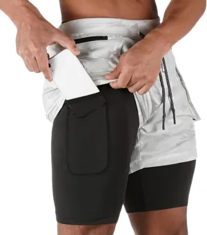 HNVAVQ Men's 2 in 1 Running Shorts Quick Dry Workout Shorts with Pockets Outdoor Training Shorts Gym Shorts