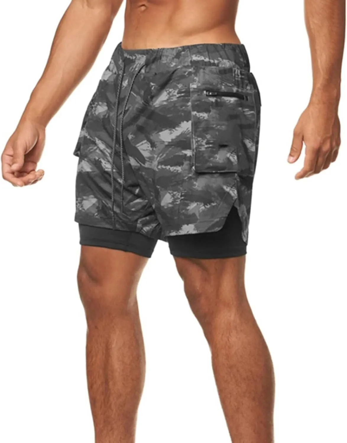 HNVAVQ Men's 2 in 1 Running Shorts Quick Dry Workout Shorts with Pockets Outdoor Training Shorts Gym Shorts