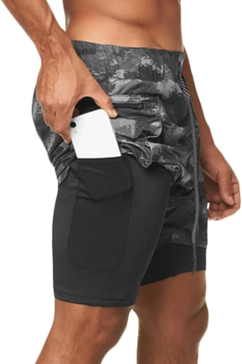 HNVAVQ Men's 2 in 1 Running Shorts Quick Dry Workout Shorts with Pockets Outdoor Training Shorts Gym Shorts