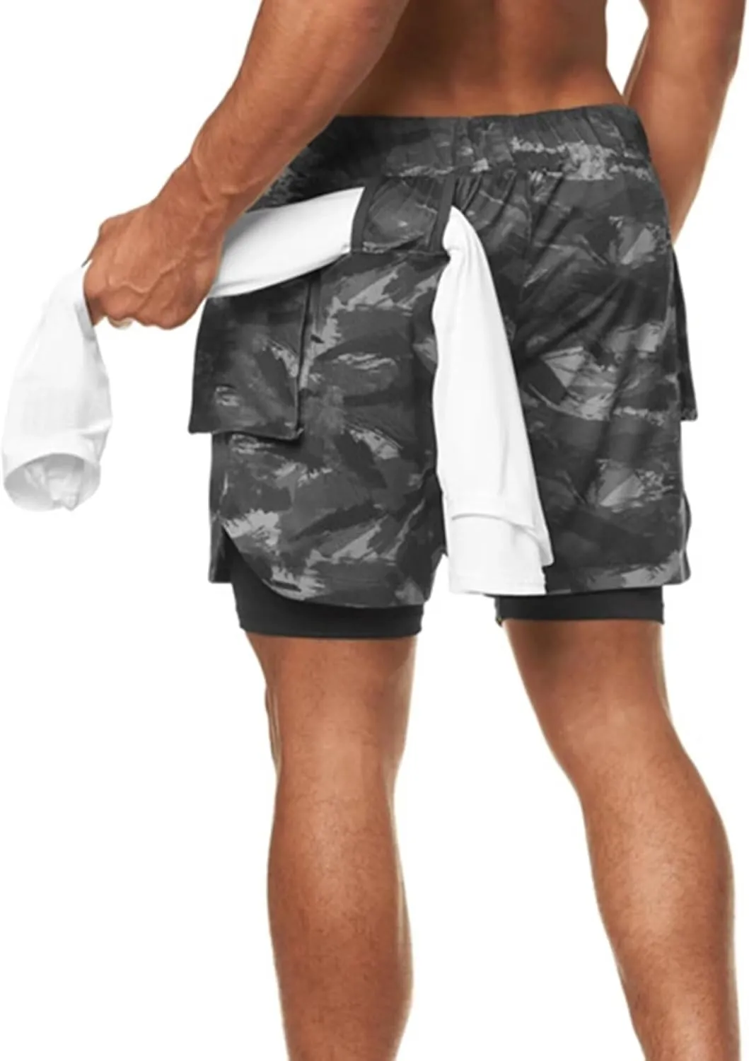HNVAVQ Men's 2 in 1 Running Shorts Quick Dry Workout Shorts with Pockets Outdoor Training Shorts Gym Shorts