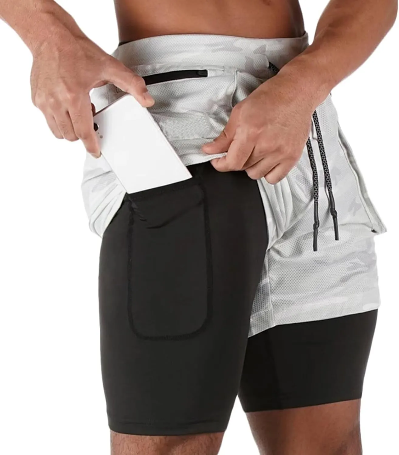 HNVAVQ Men's 2 in 1 Running Shorts Quick Dry Workout Shorts with Pockets Outdoor Training Shorts Gym Shorts
