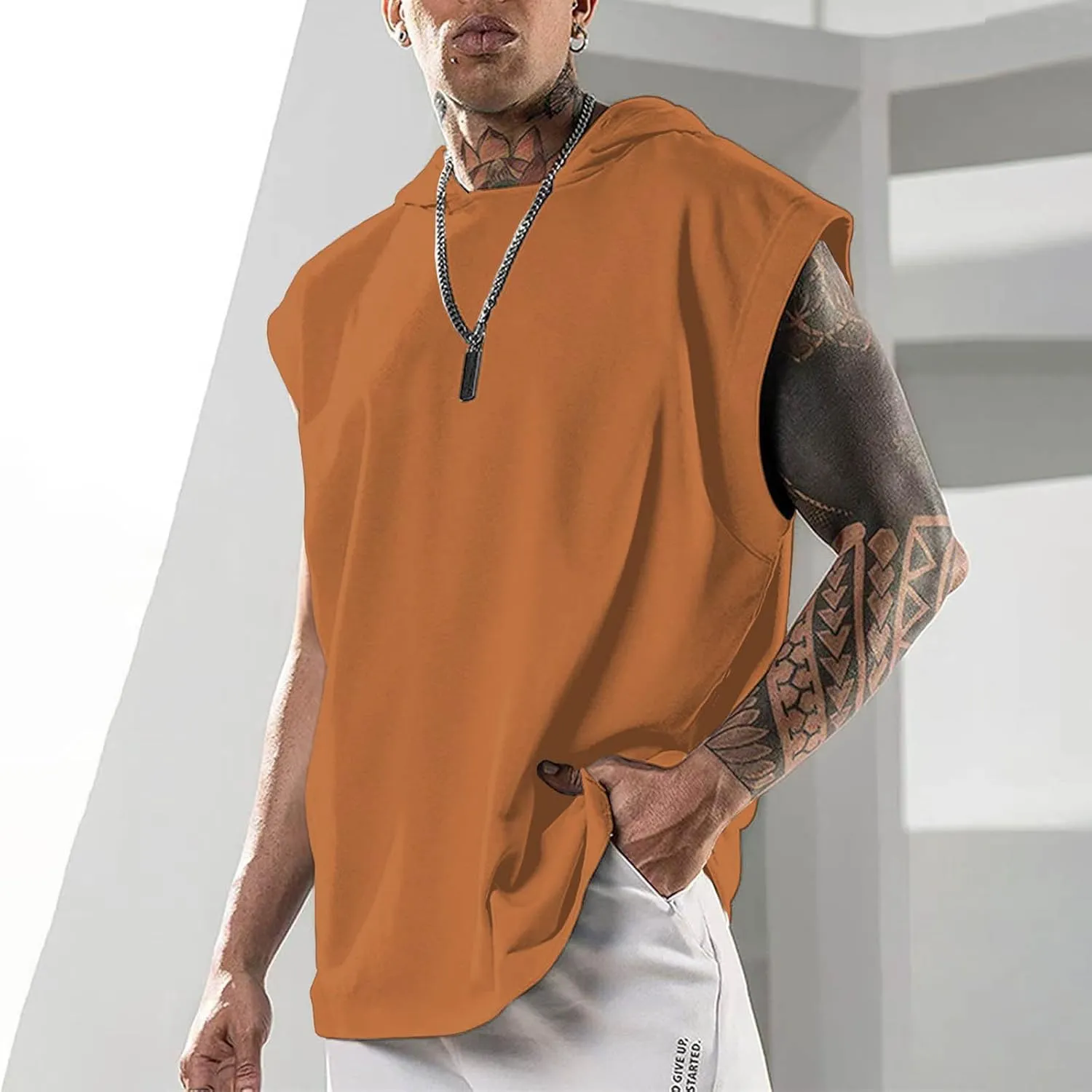 Hooded Muscle Tank Tops for Men Workout Sleeveless Gym Hoodies Cut Off Shirt Moisture Wicking Bodybuilding T-Shirt 2025