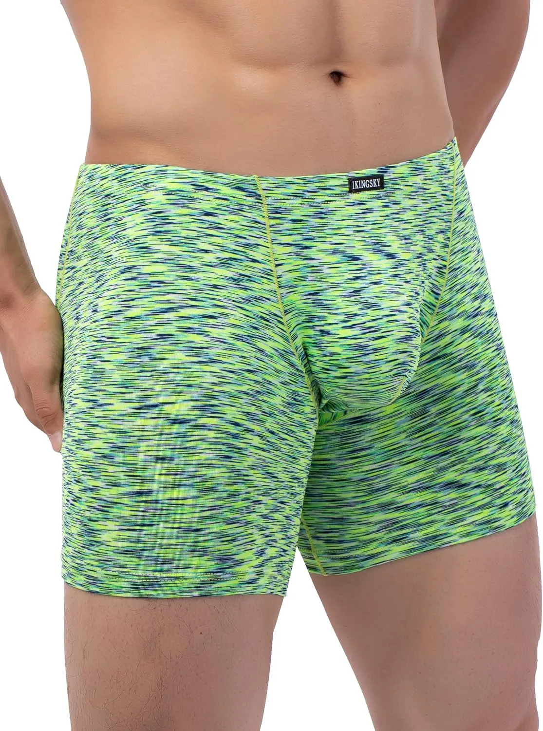 IKINGSKY Men's Quick-dry Long Leg Boxer Briefs Sexy Bulge Trunks No Ride Up Shorts Underwear Seamless Front Under Panties