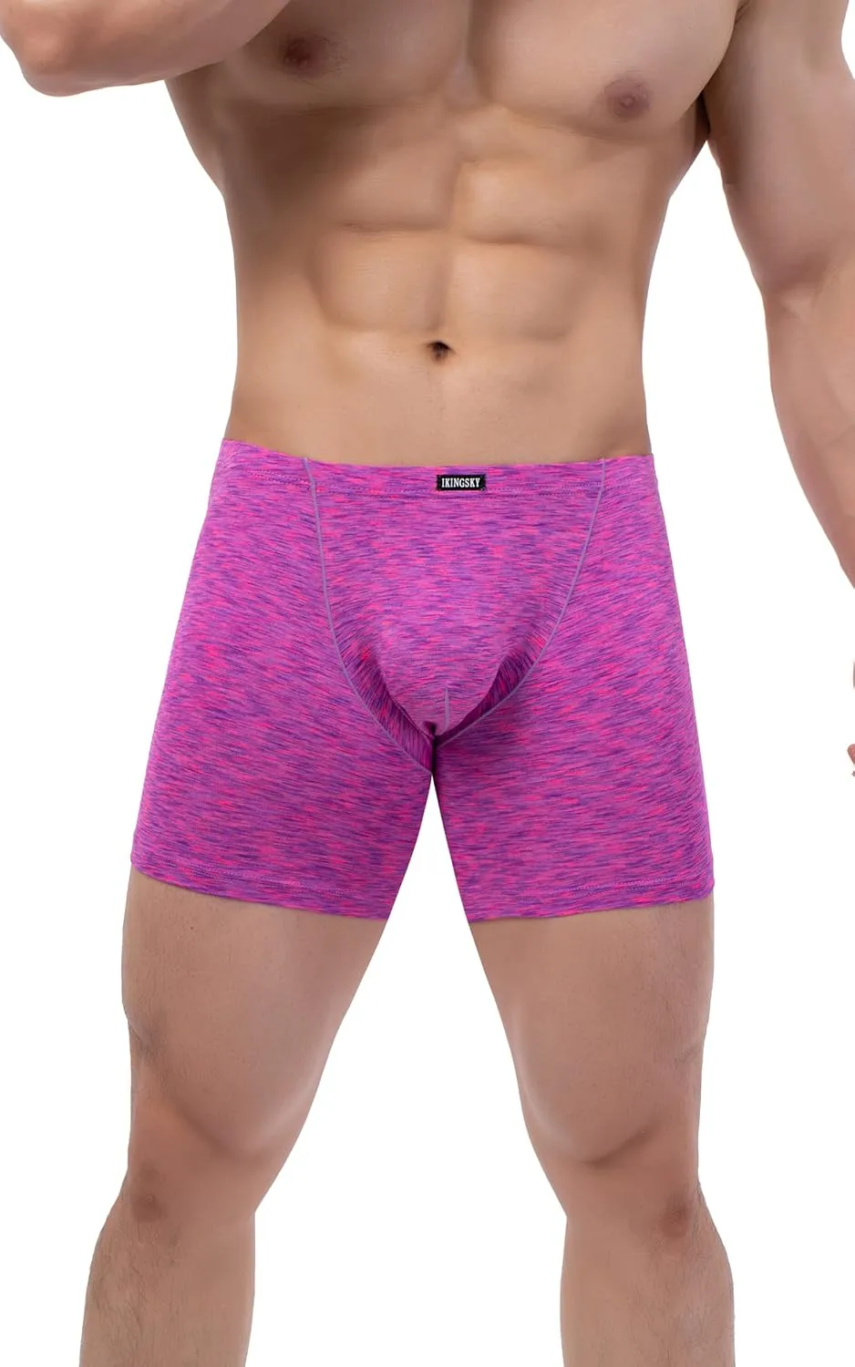 IKINGSKY Men's Quick-dry Long Leg Boxer Briefs Sexy Bulge Trunks No Ride Up Shorts Underwear Seamless Front Under Panties